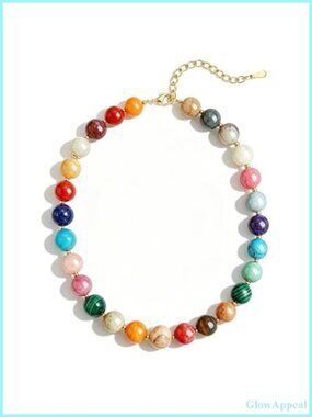 Natural Stone Beaded Gemstone Chunky Necklace for Women Waterproof